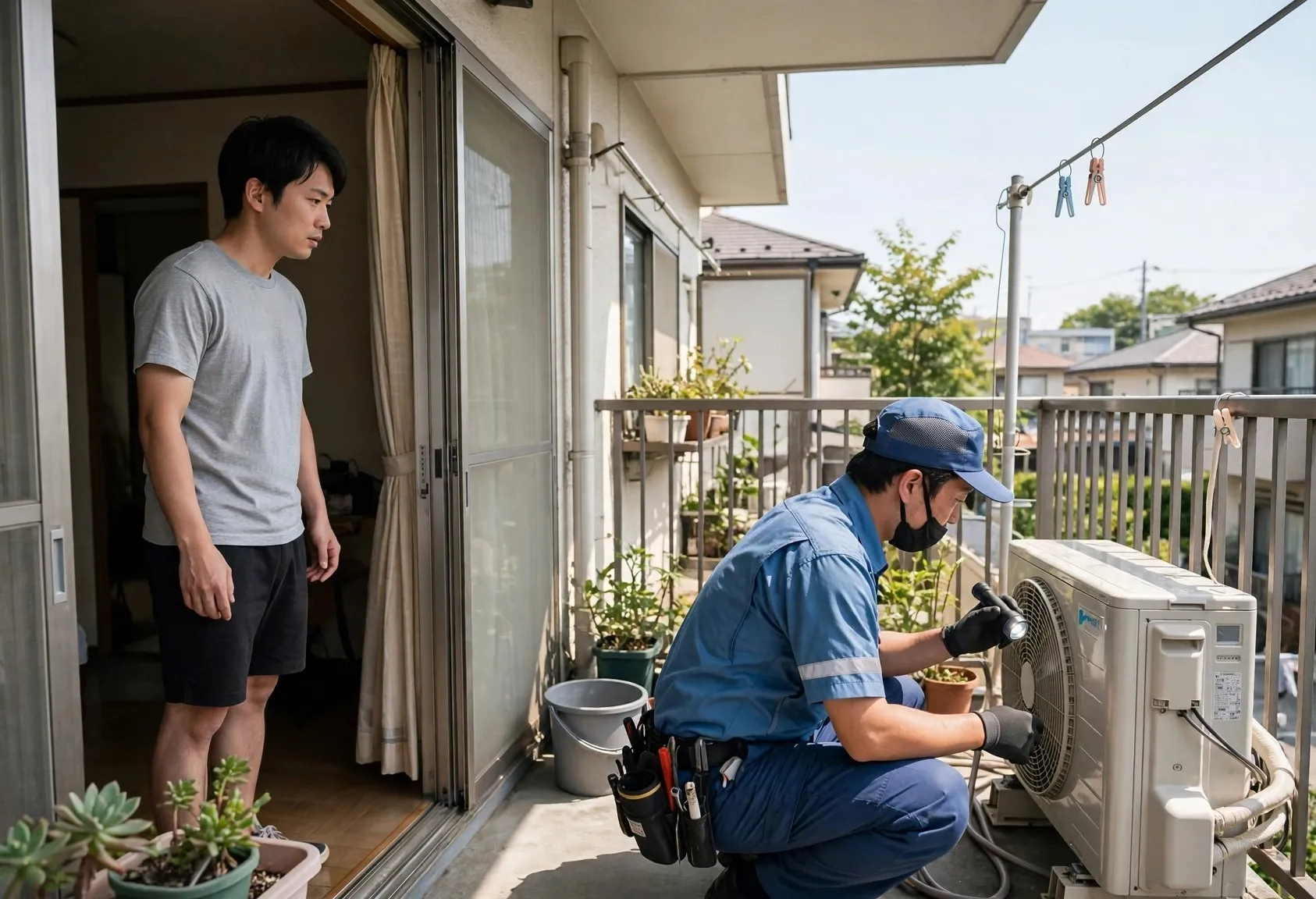 【名東区・一社】ベランダの室外機、アシナガバチの巣に気づかずもし放置してしまったら　名古屋市天白区ライジング・サン害虫駆除